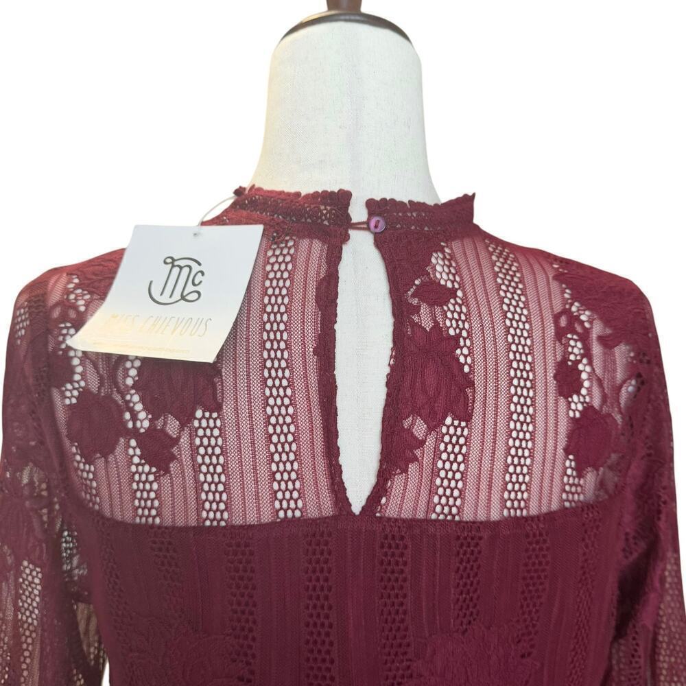 NWT Miss Cheivous Burgundy Boho Lace Layered 3/4 Sleeve Blouse, Women’s L - Picture 6 of 9
